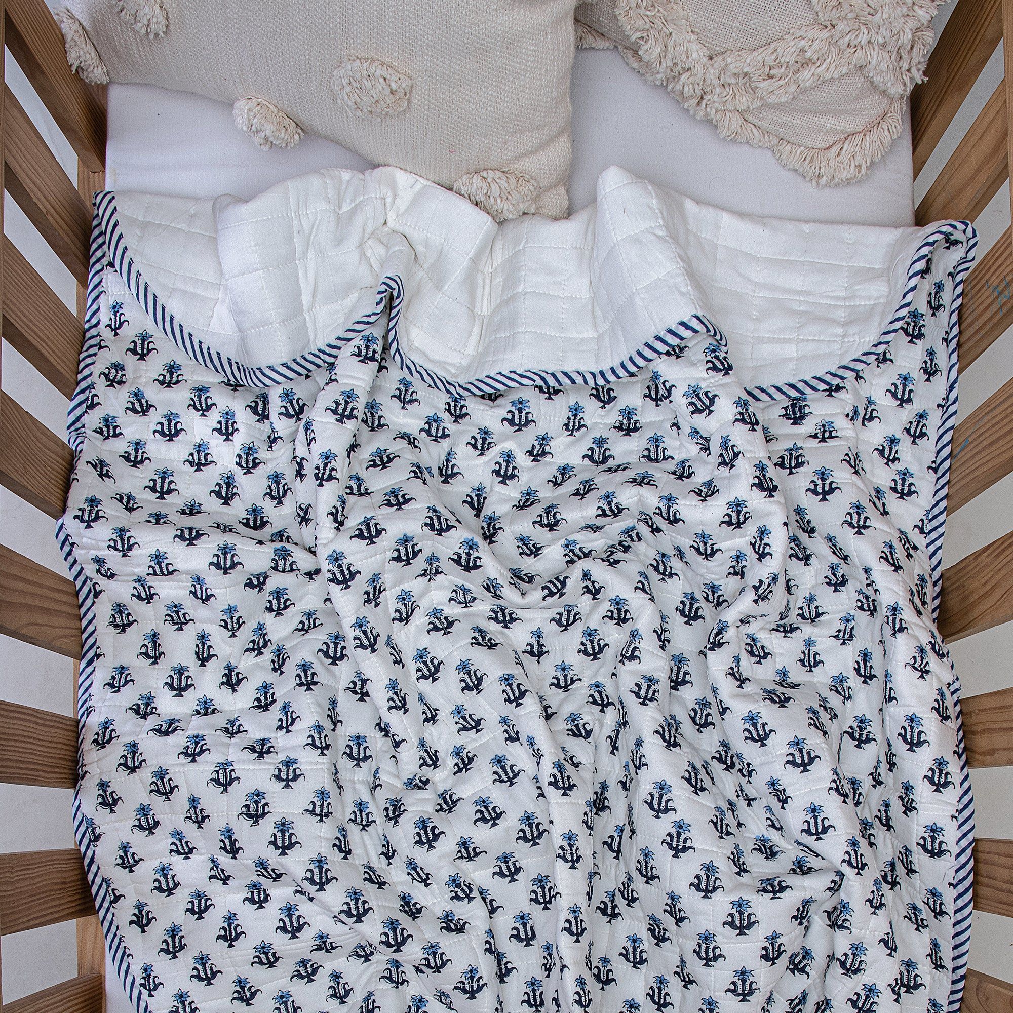 Blue Floral Hand Printed Soft Cotton Baby Blankets 113